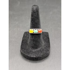 Vintage Avon 925 Sterling Silver Multi Gemstone Ring Size 6 Carnelian Green Jade